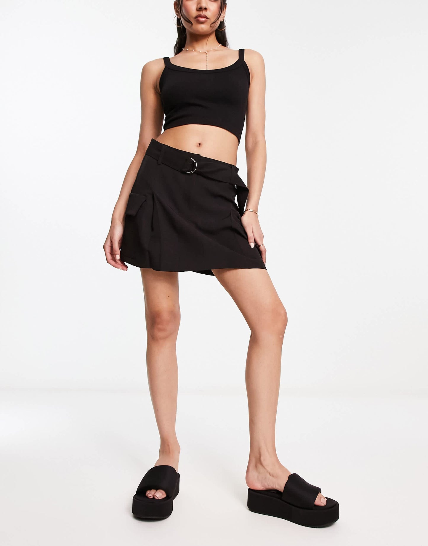 Miss Selfridge d-ring belt utility mini skirt in black