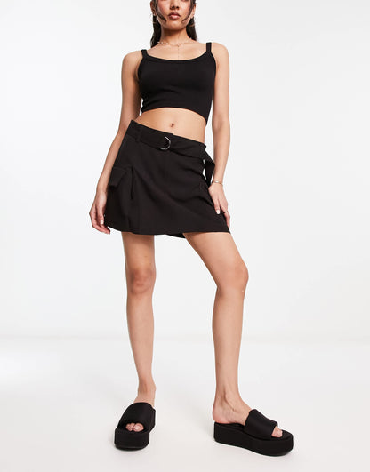 Miss Selfridge d-ring belt utility mini skirt in black