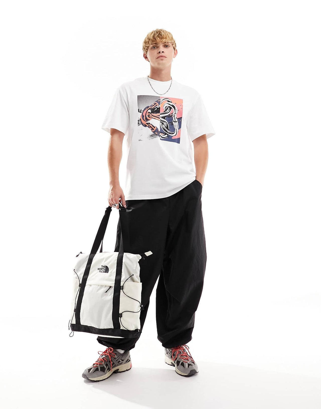 The North Face NSE Carabiner chest graphic heavyweight oversized t-shirt in white