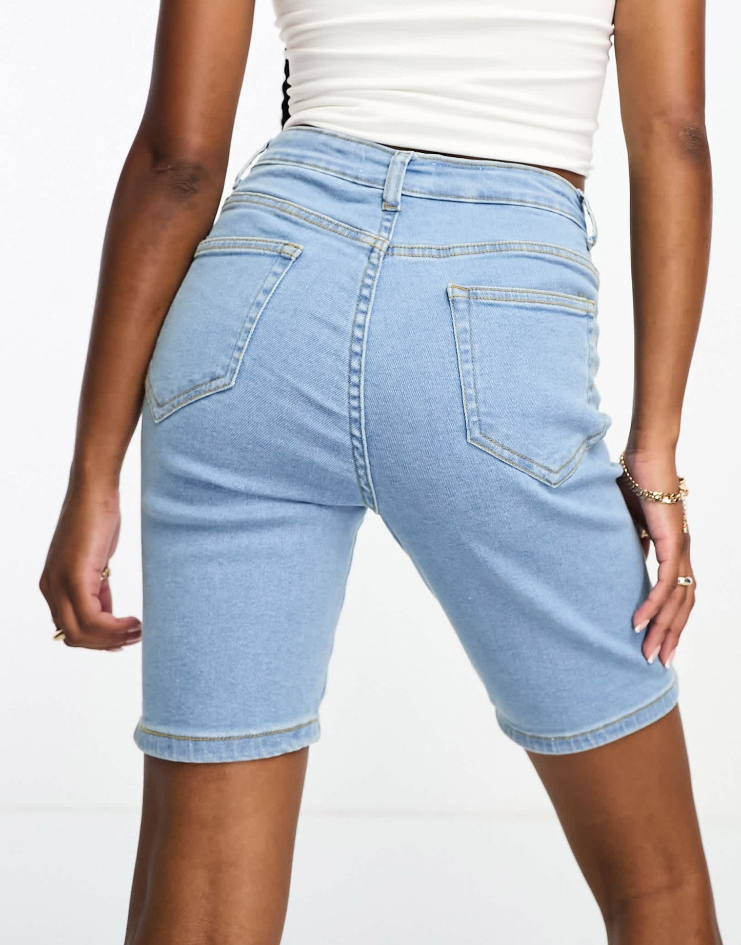 DTT Petite skinny denim shorts in light wash blue