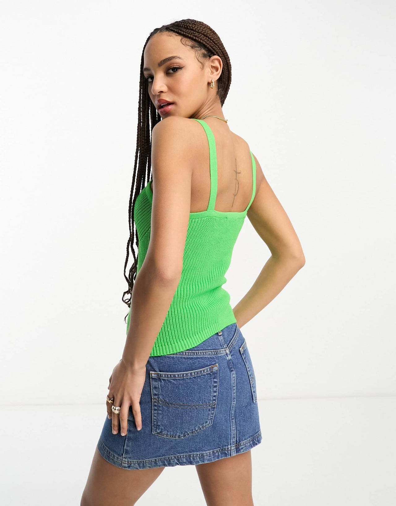 Morgan ribbed knitted top with gold clasp detail in green