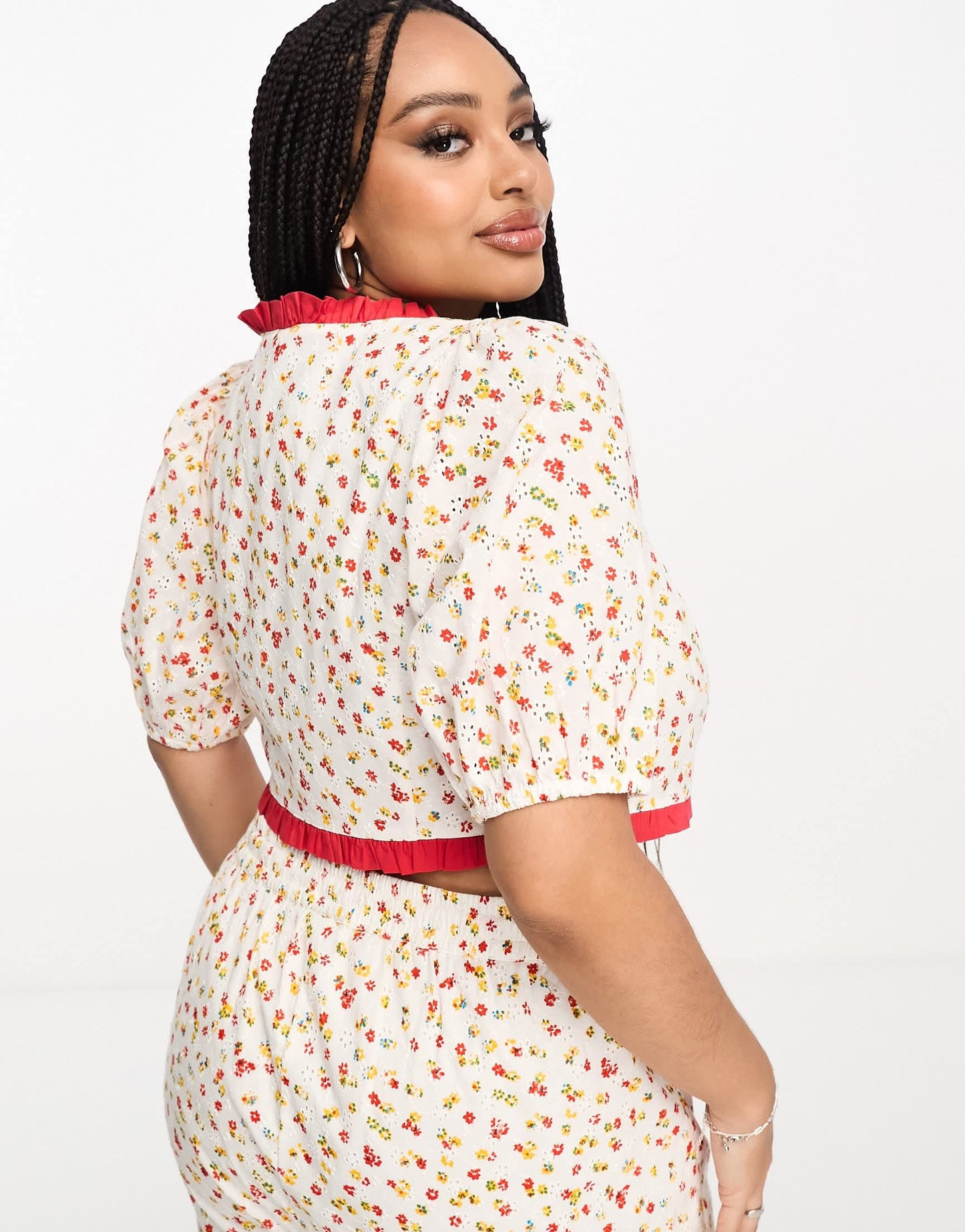 Neon Rose Plus ditsy floral print lace up corset co-ord top in multi