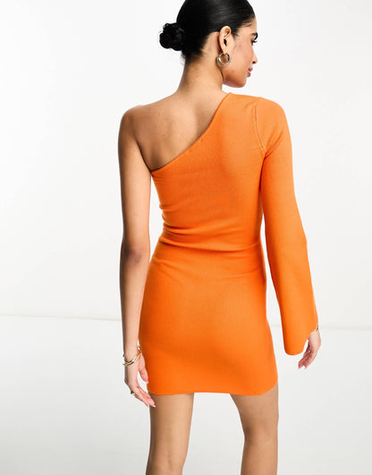 Pretty Lavish one shoulder knit mini dress in orange