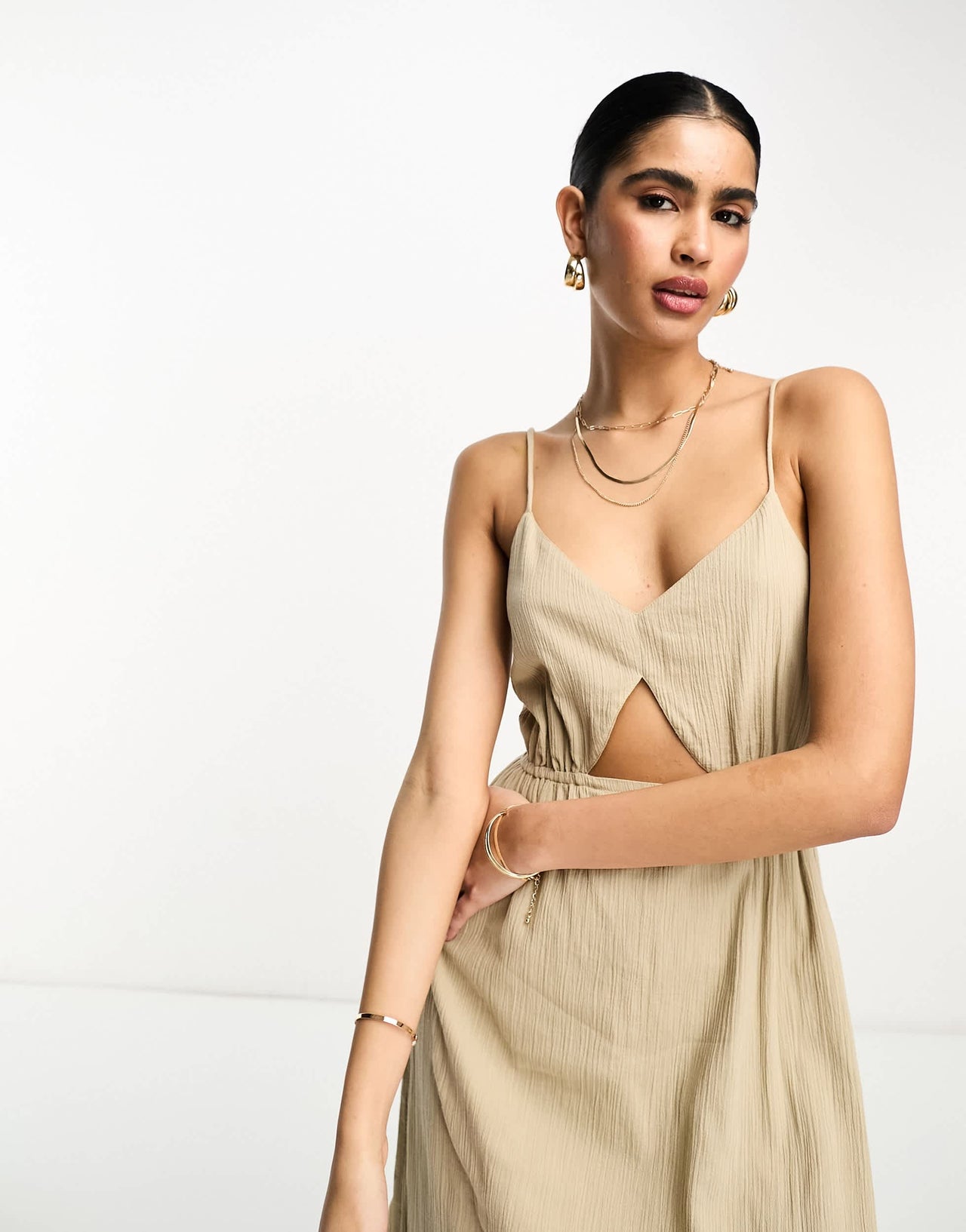 Pretty Lavish cut-out midaxi dress in stone