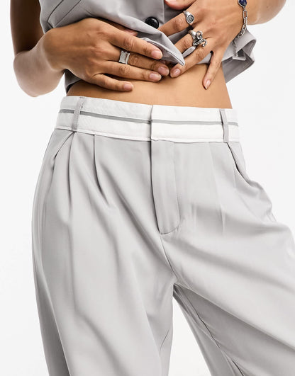 Only contrast waistband tailored trouser co-ord in grey