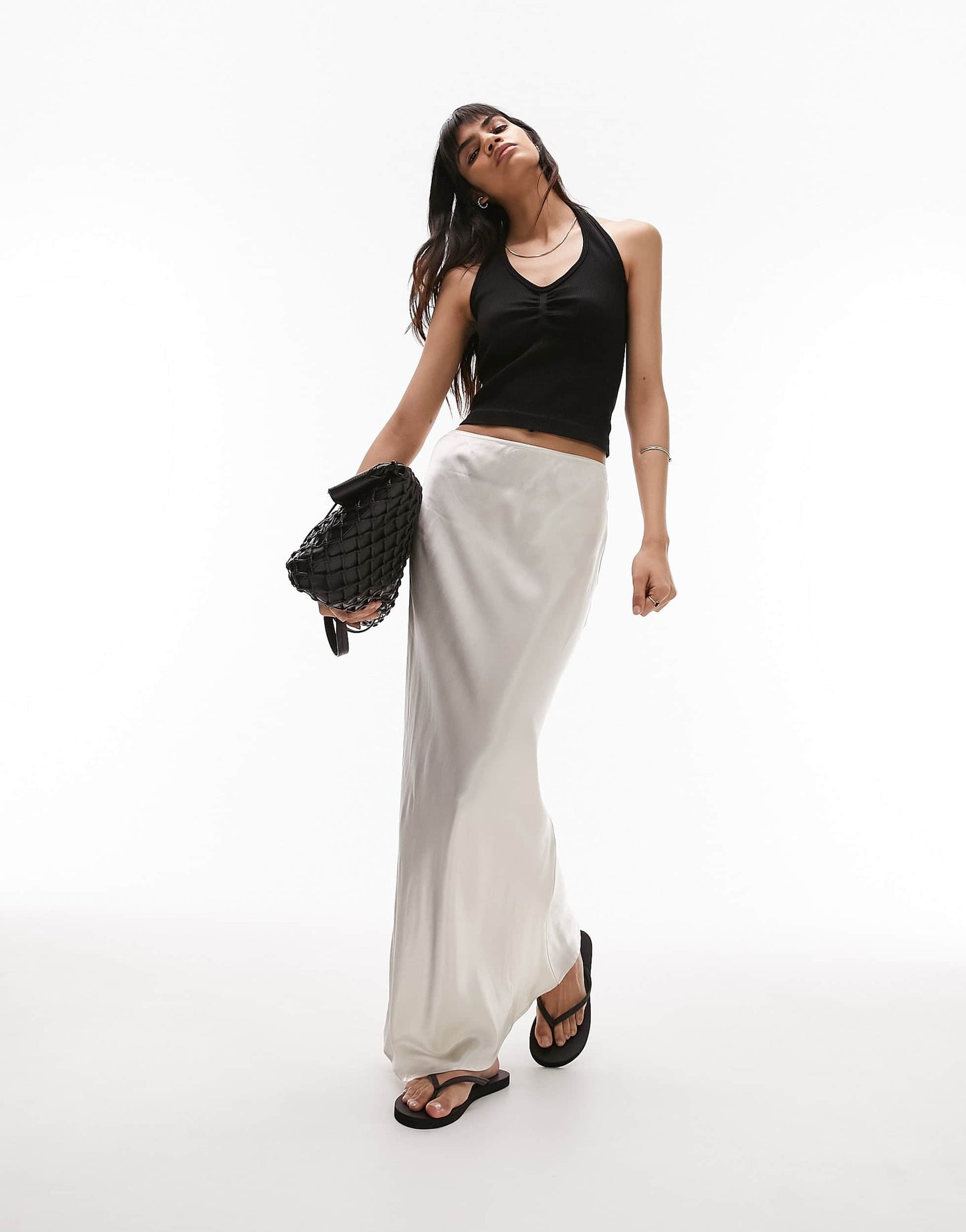 Topshop seamless ruched front halter top in black