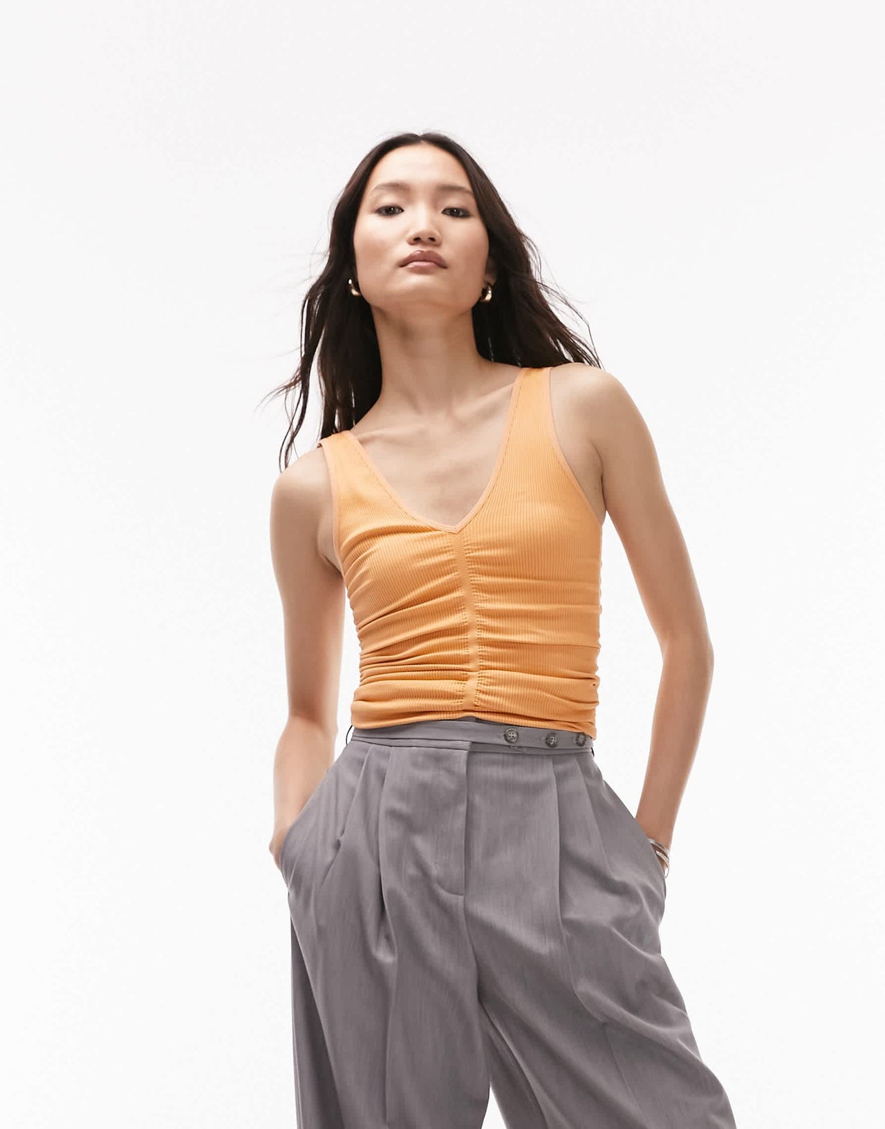Topshop seamless ruched v neck vest in orange