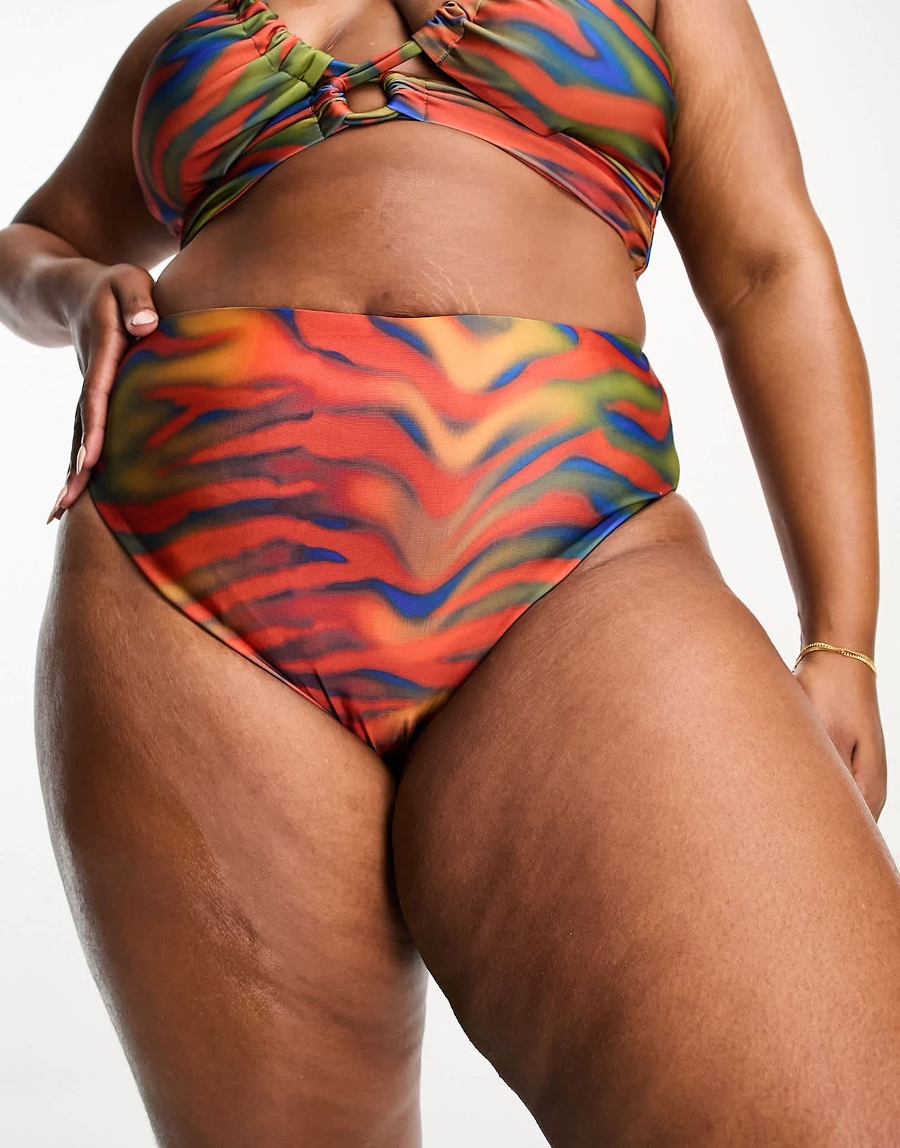 ASOS DESIGN Curve high leg high waist bikini bottom in heat map zebra print