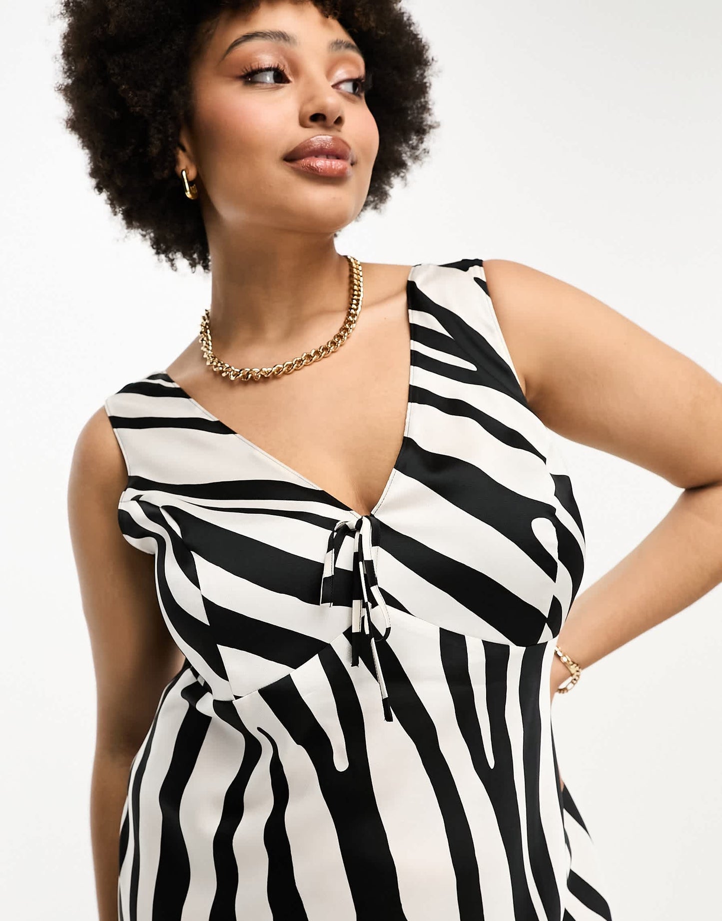 ASOS DESIGN Curve bias satin tie detail midi dress in abstract zebra print