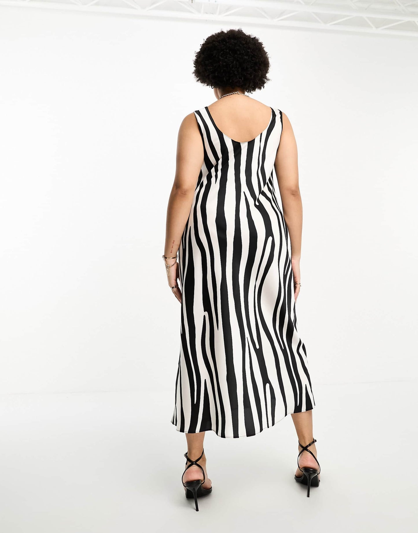 ASOS DESIGN Curve bias satin tie detail midi dress in abstract zebra print
