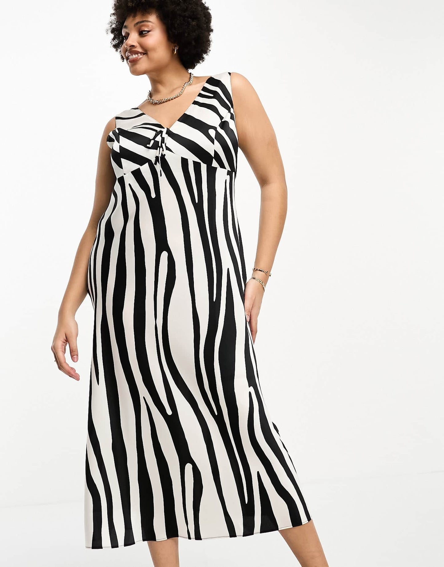ASOS DESIGN Curve bias satin tie detail midi dress in abstract zebra print