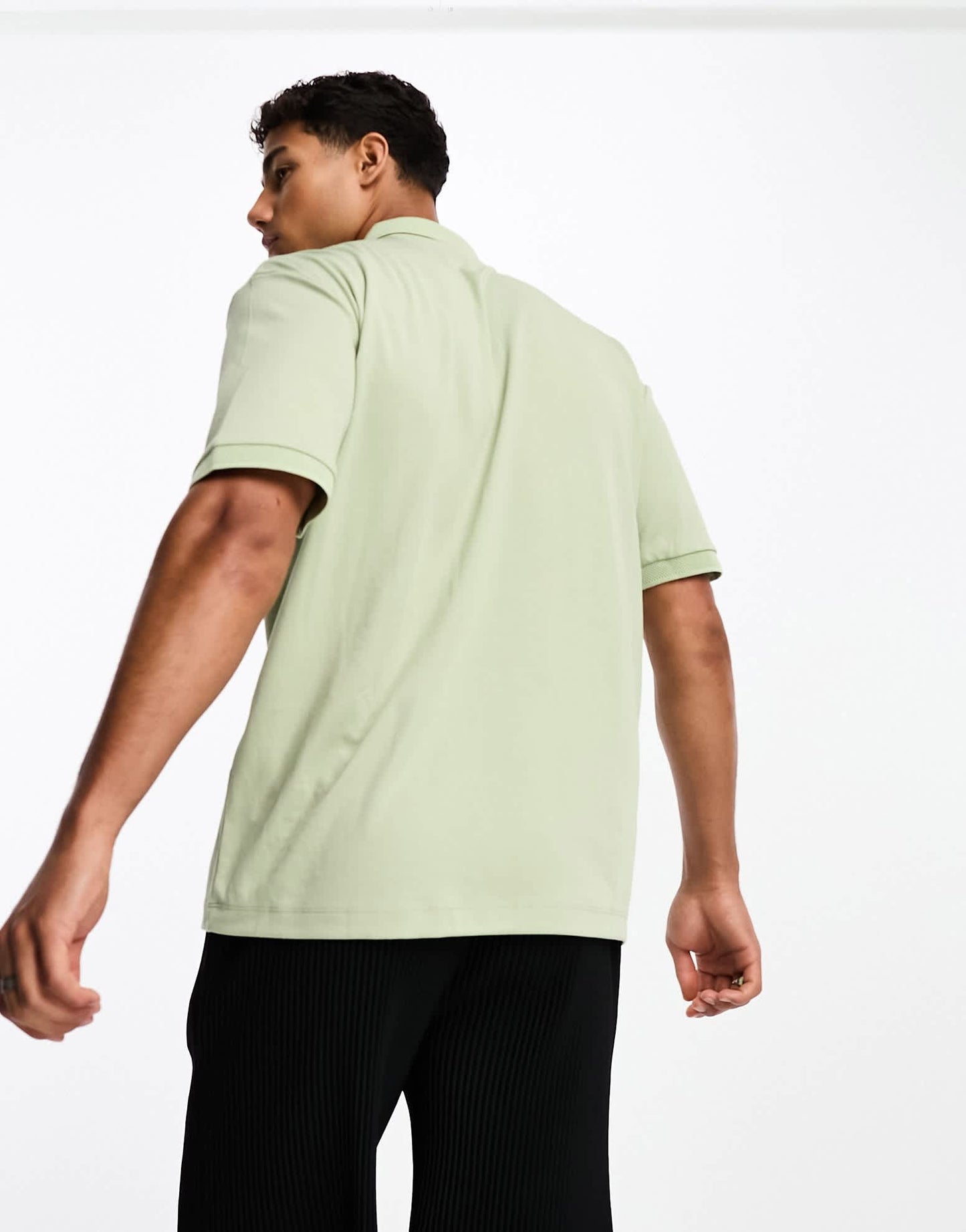 Selected oversize polo with zip neck in sage