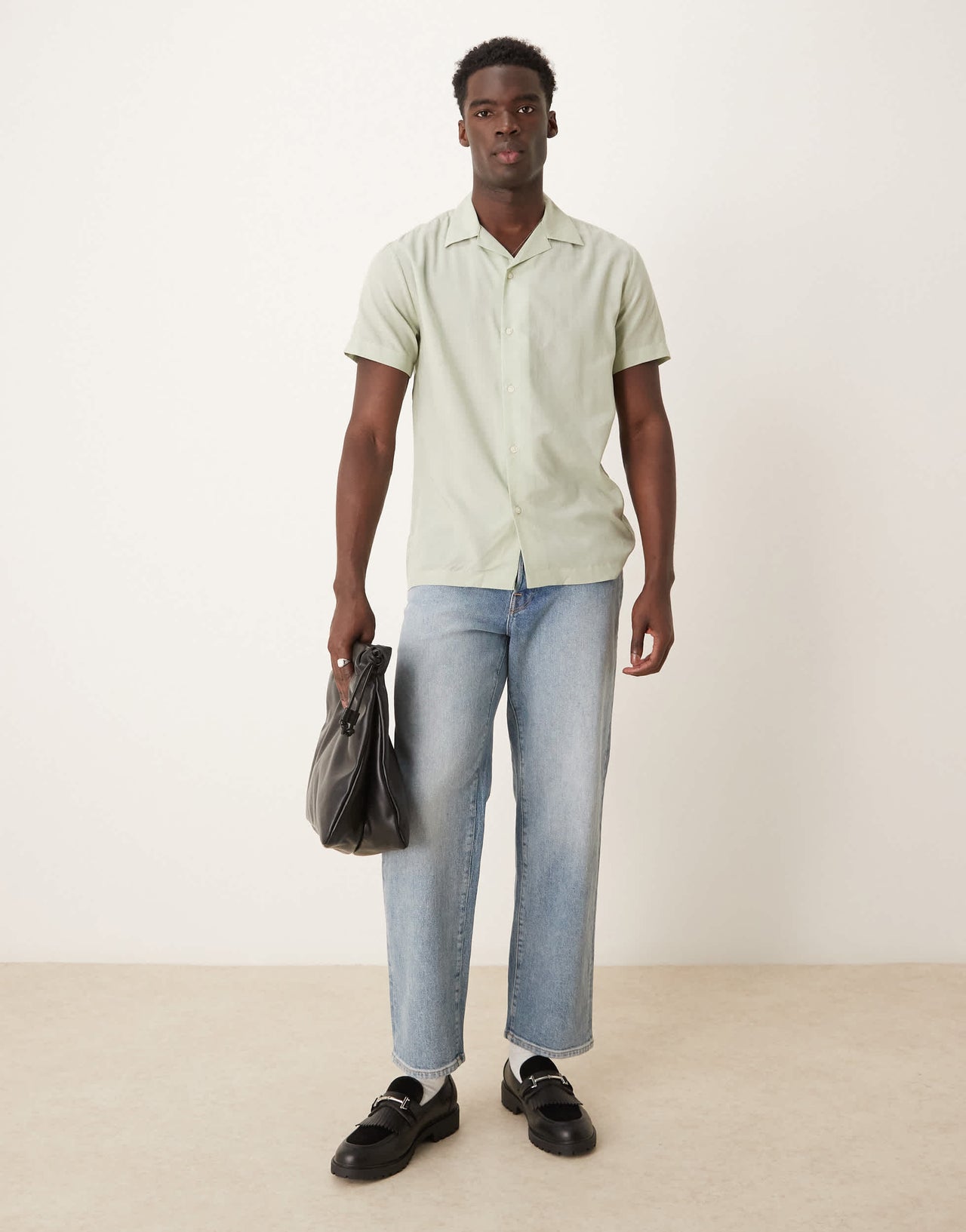 Selected revere collar shirt in sage