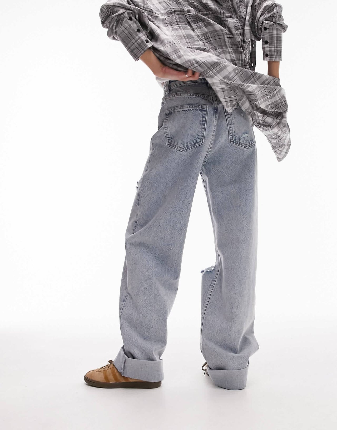 Topshop Oversized Mom jean with rips in bleach