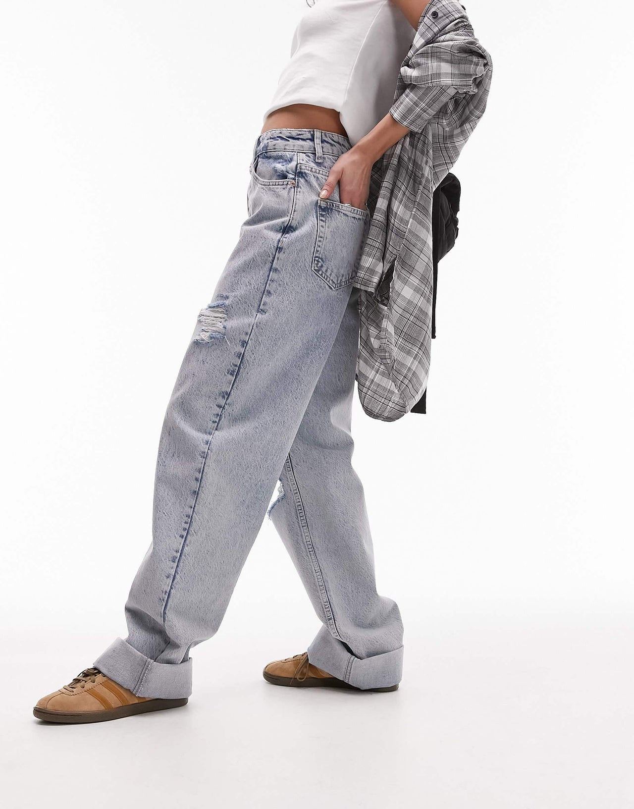 Topshop Oversized Mom jean with rips in bleach