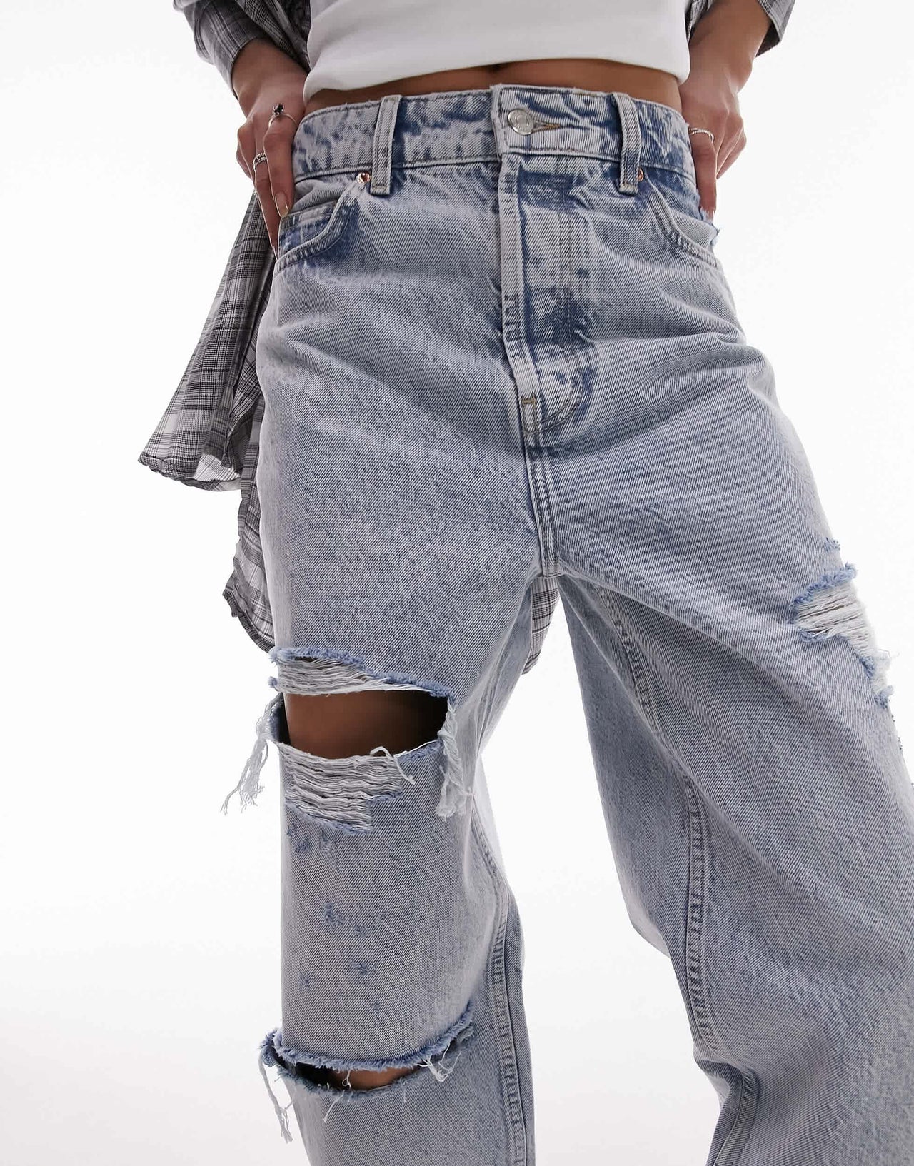 Topshop Oversized Mom jean with rips in bleach