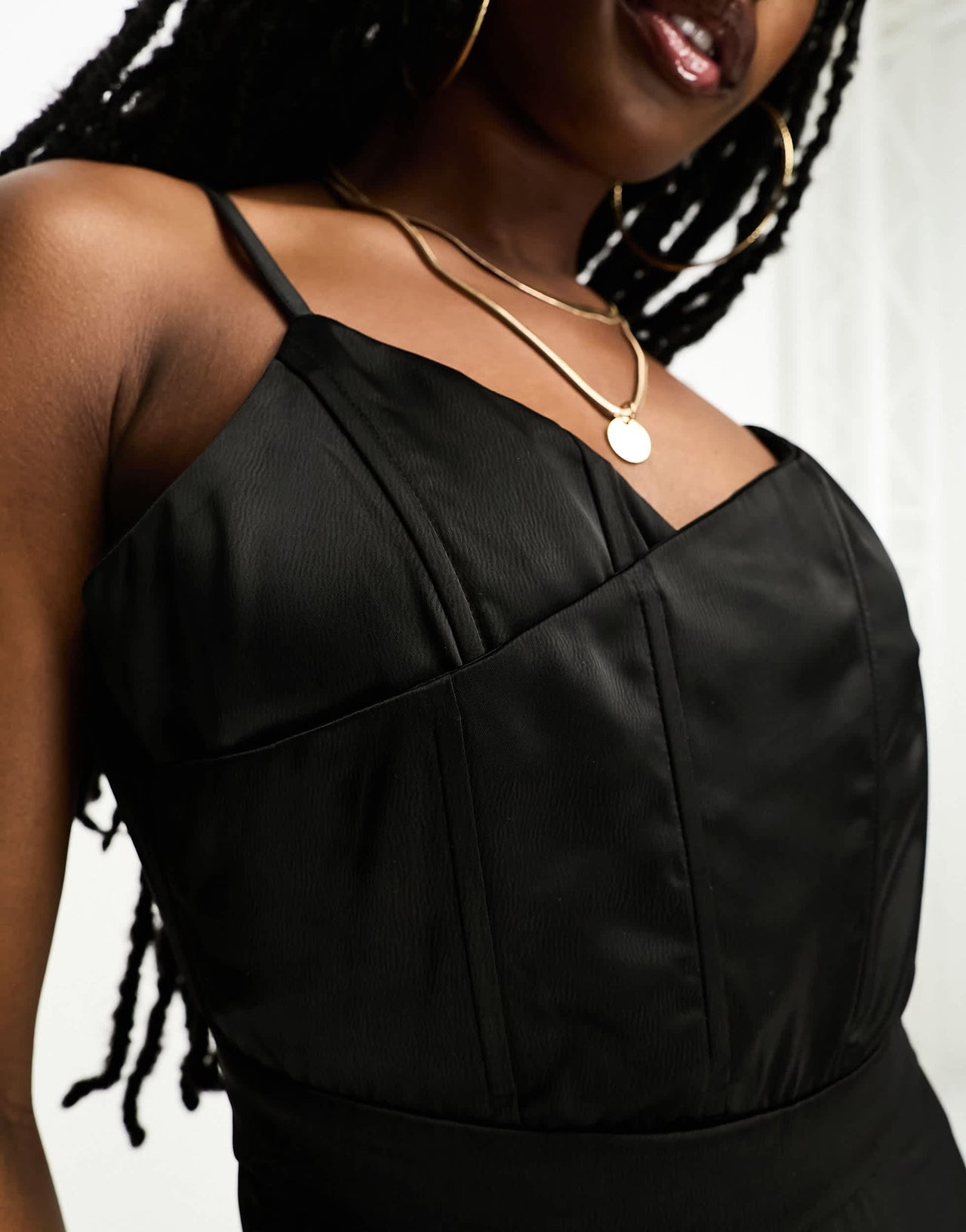 NaaNaa satin corset detail playsuit in black