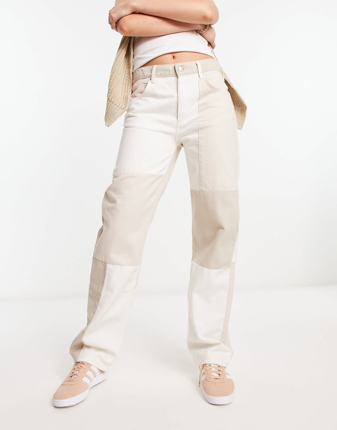 ASOS DESIGN  baggy  jean in neutral patchwork