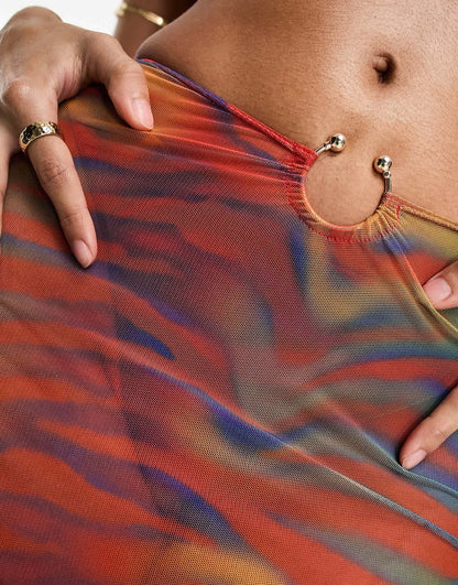 ASOS DESIGN mesh maxi beach skirt in heatmap zebra print