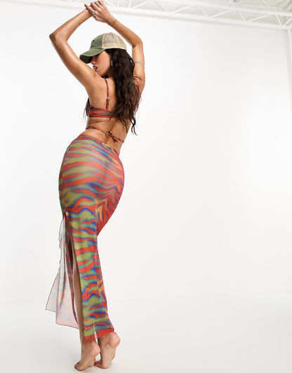ASOS DESIGN mesh maxi beach skirt in heatmap zebra print
