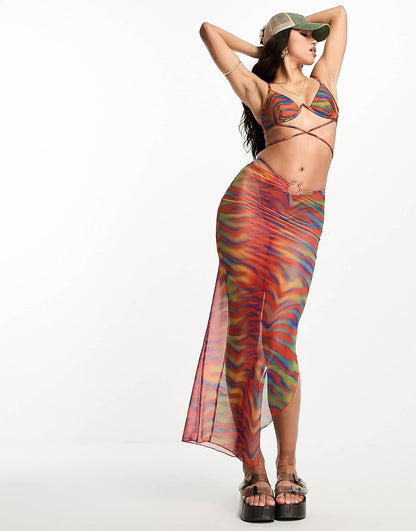 ASOS DESIGN mesh maxi beach skirt in heatmap zebra print
