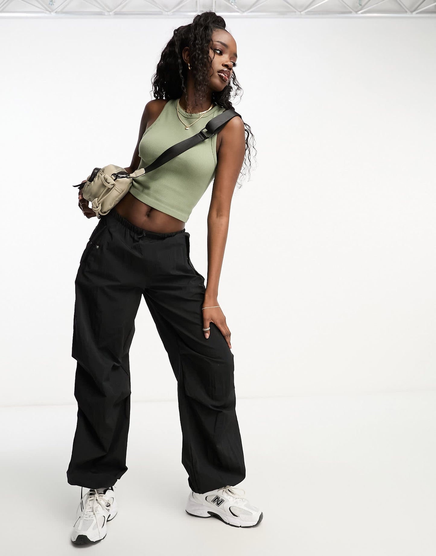 Stradivarius high neck seamless ribbed vest top in khaki