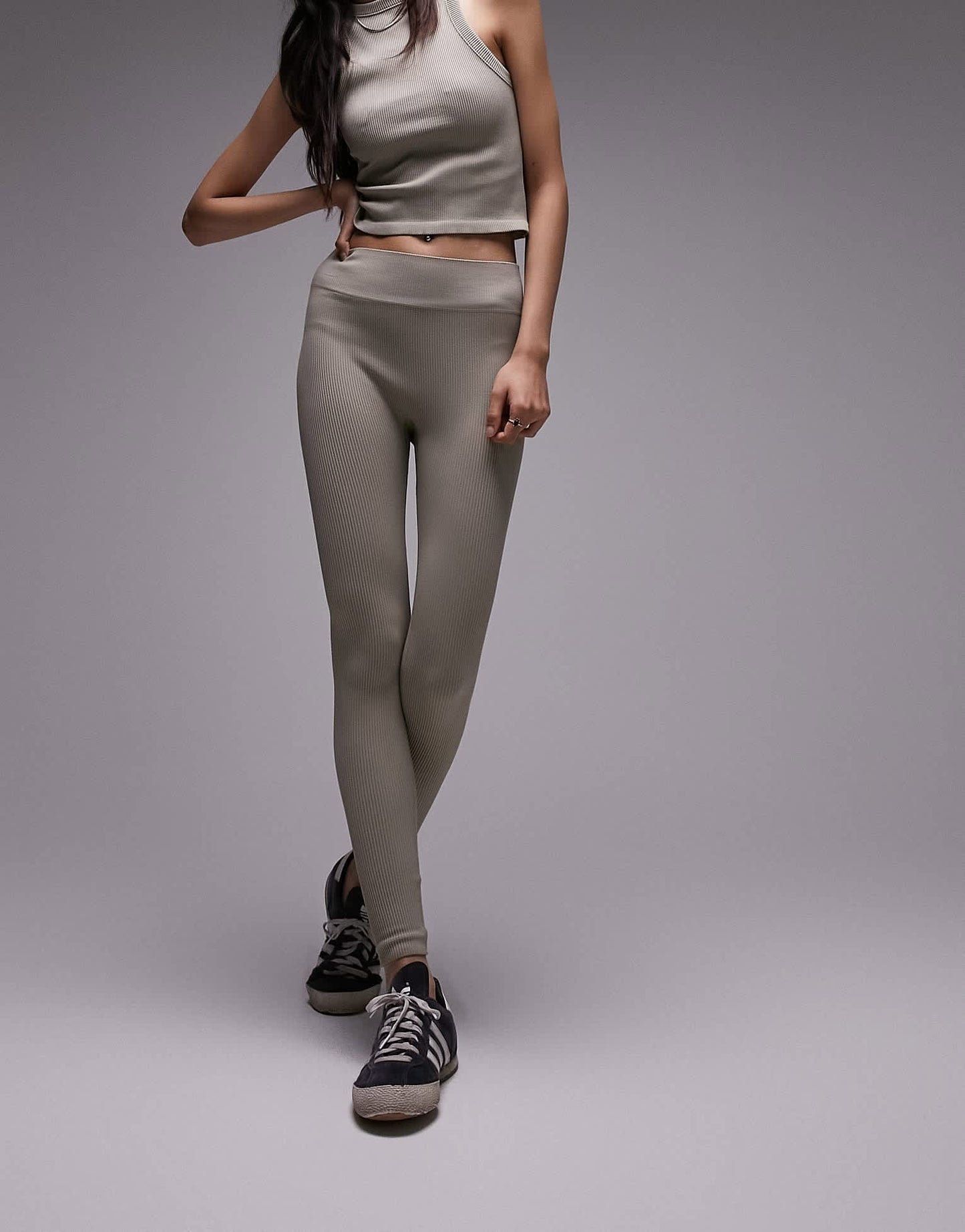 Topshop co-ord ribbed seamless legging in khaki