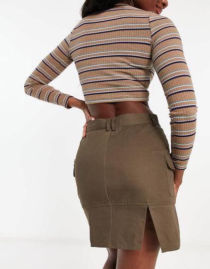 Urban Revivo mini cargo skirt in brown