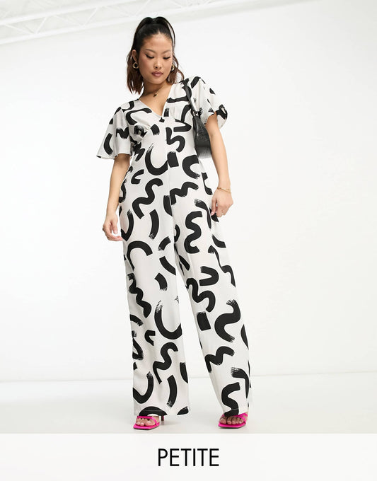 Vero Moda Petite wide leg jumpsuit in mono abstract print