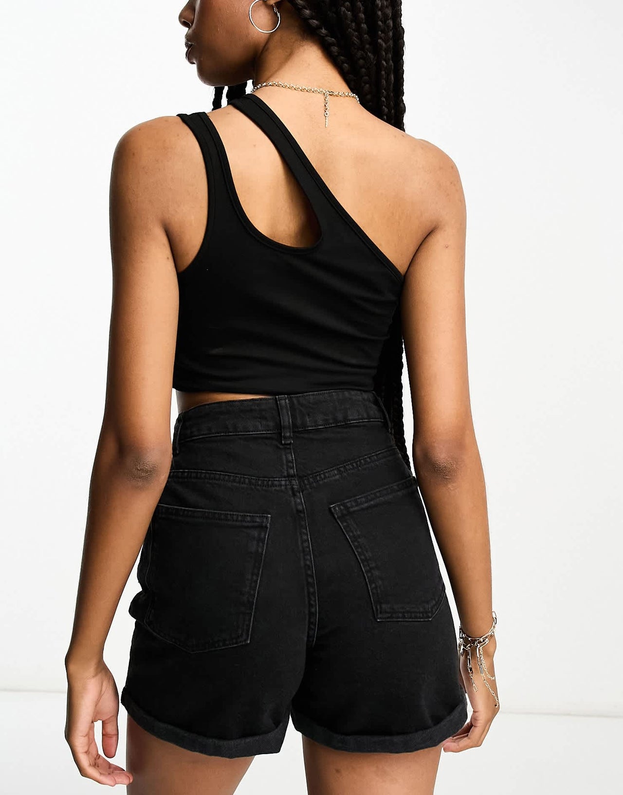 ASOS DESIGN Tall denim comfort mom short in washed black