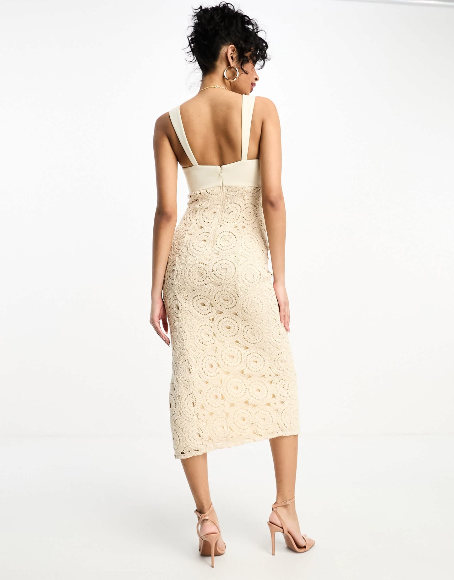 ASOS DESIGN cami cupped crochet midi dress in stone