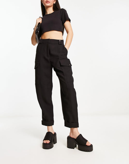 River Island utility peg trouser in black