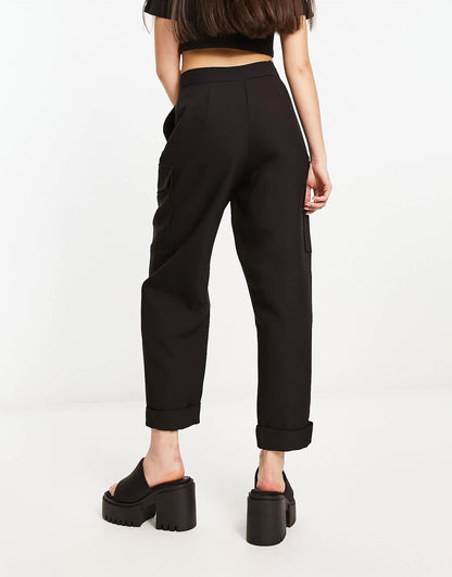 River Island utility peg trouser in black