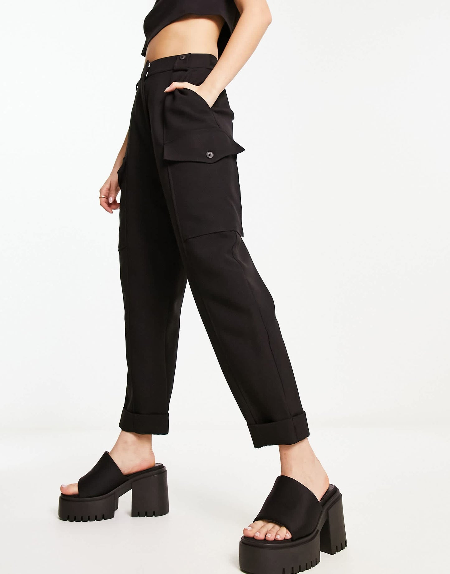 River Island utility peg trouser in black