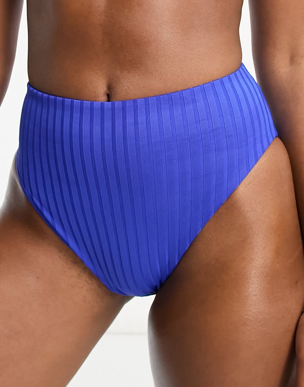 ASOS DESIGN mix and match rib high leg high waist bikini bottom in cobalt blue