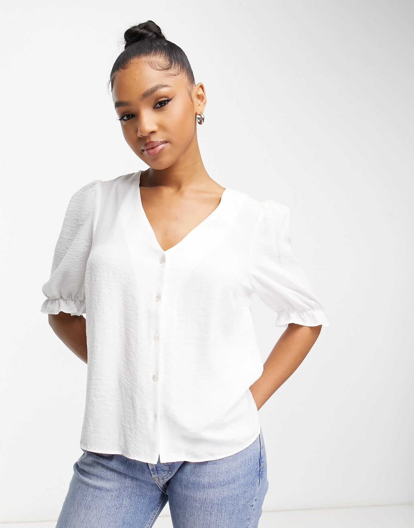 New Look button through blouse in white