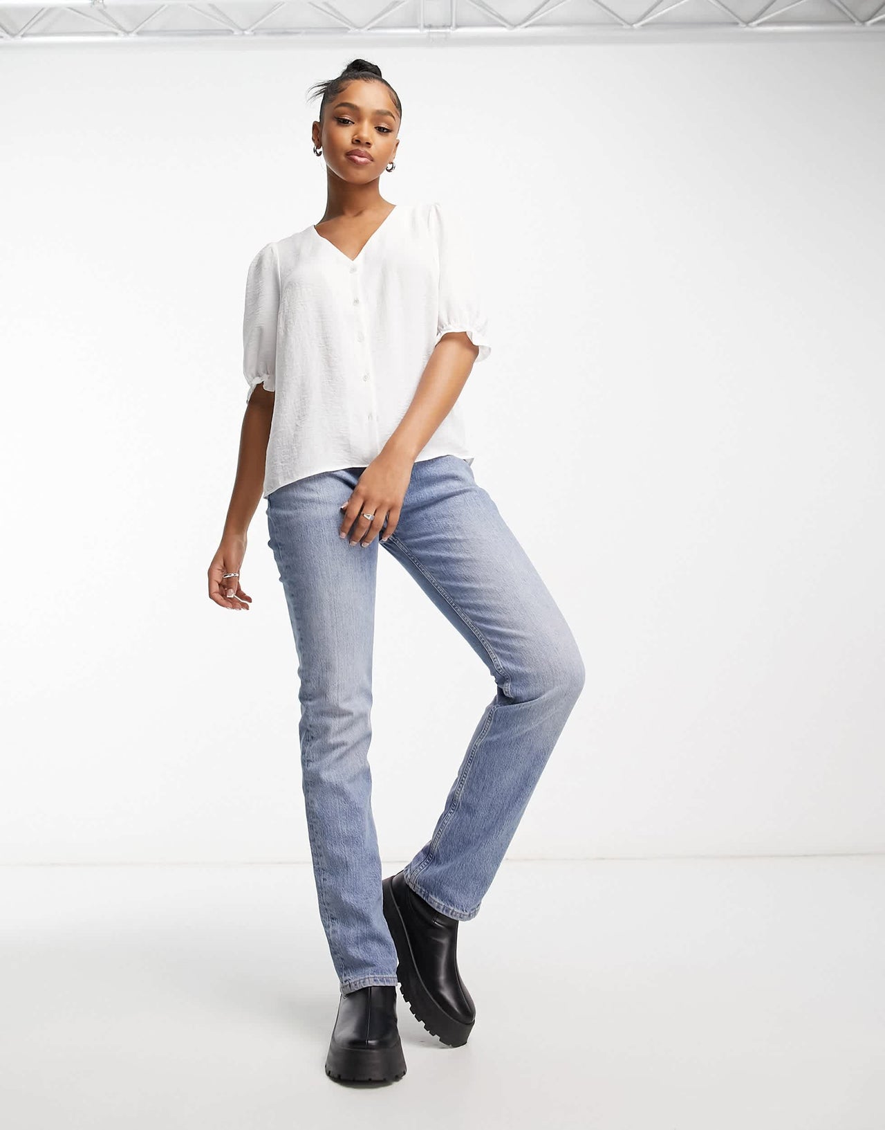 New Look button through blouse in white