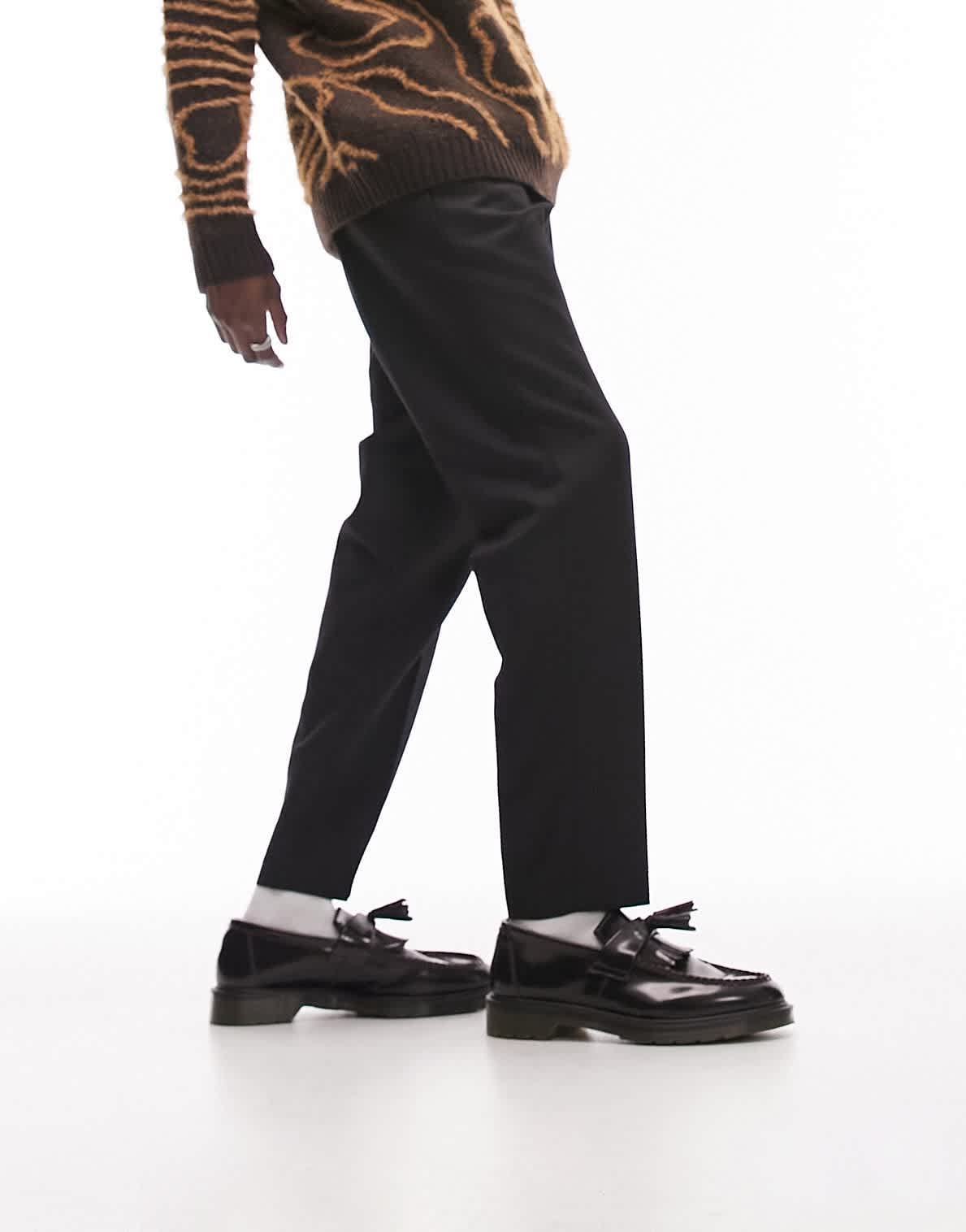 Topman tapered pronounced twill trousers in black