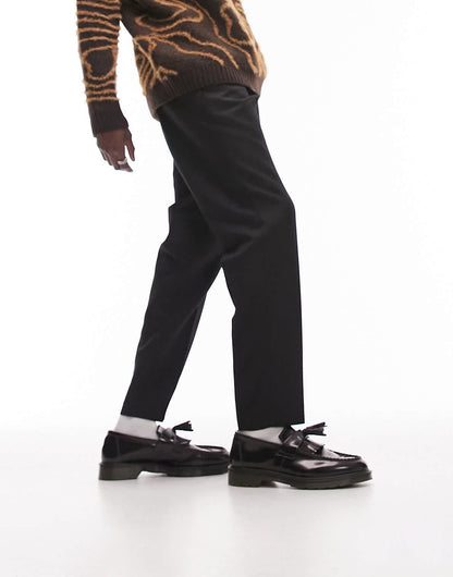 Topman tapered pronounced twill trousers in black