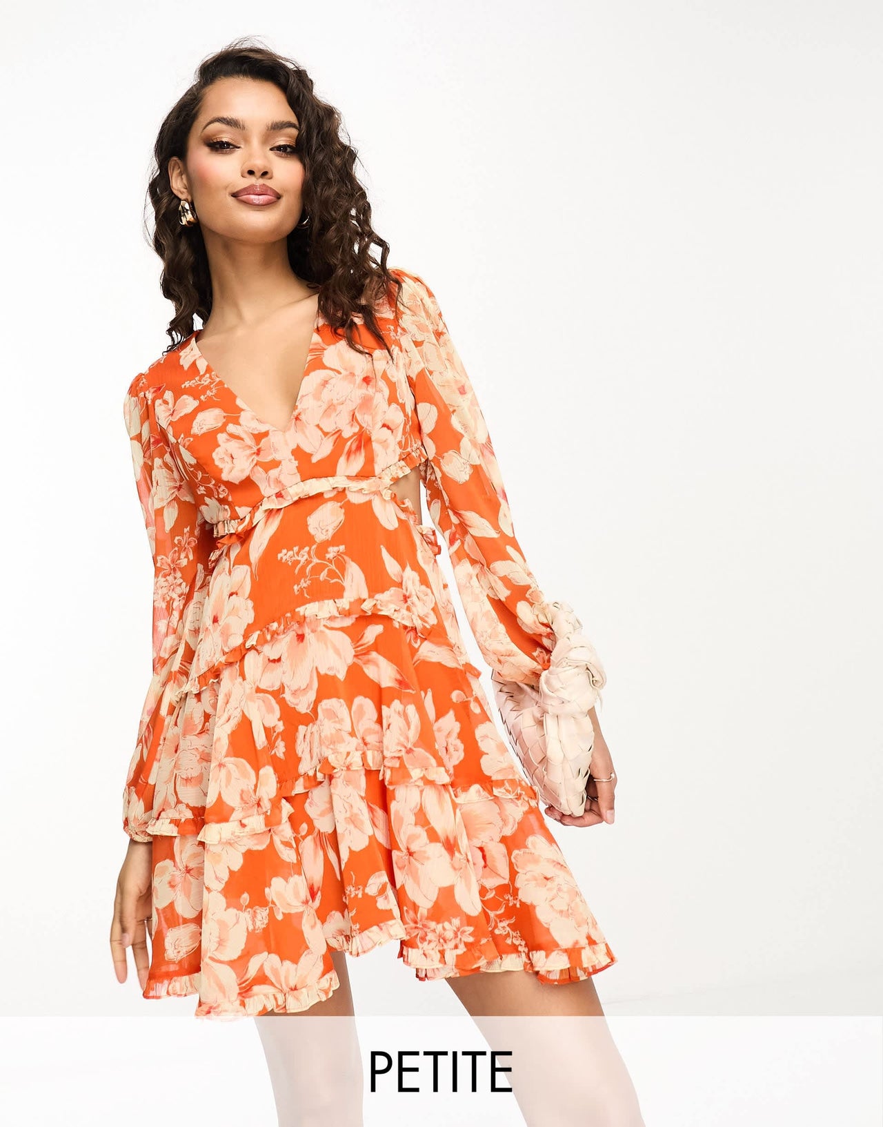Ever New Petite backless floral skater mini dress in orange