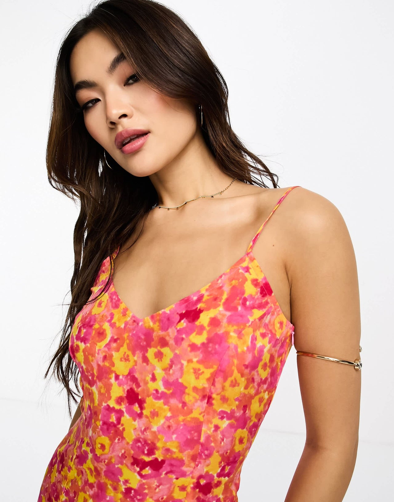 Wednesday's Girl bloom floral strap detail mini cami swing dress in multi