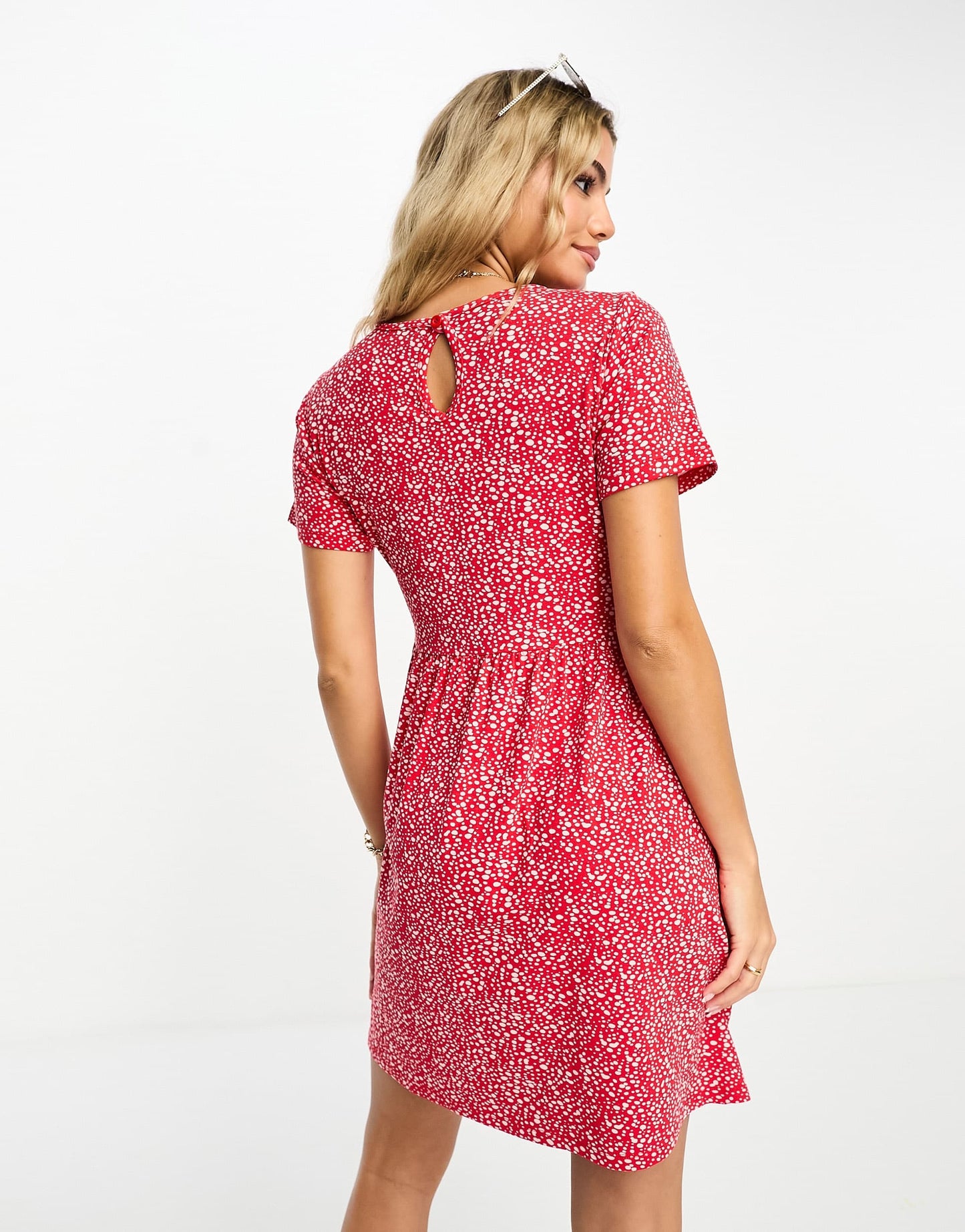 Wednesday's Girl smudge spot mini dress in red and pink