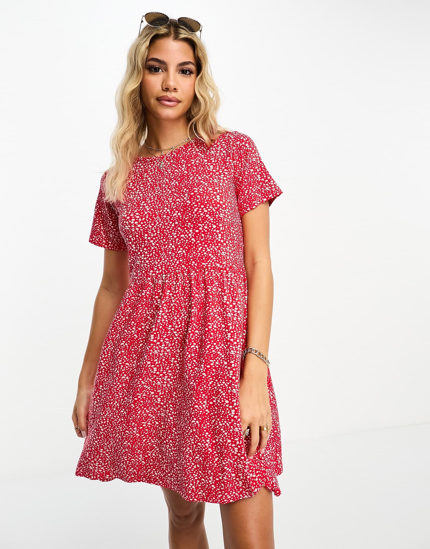 Wednesday's Girl smudge spot mini dress in red and pink