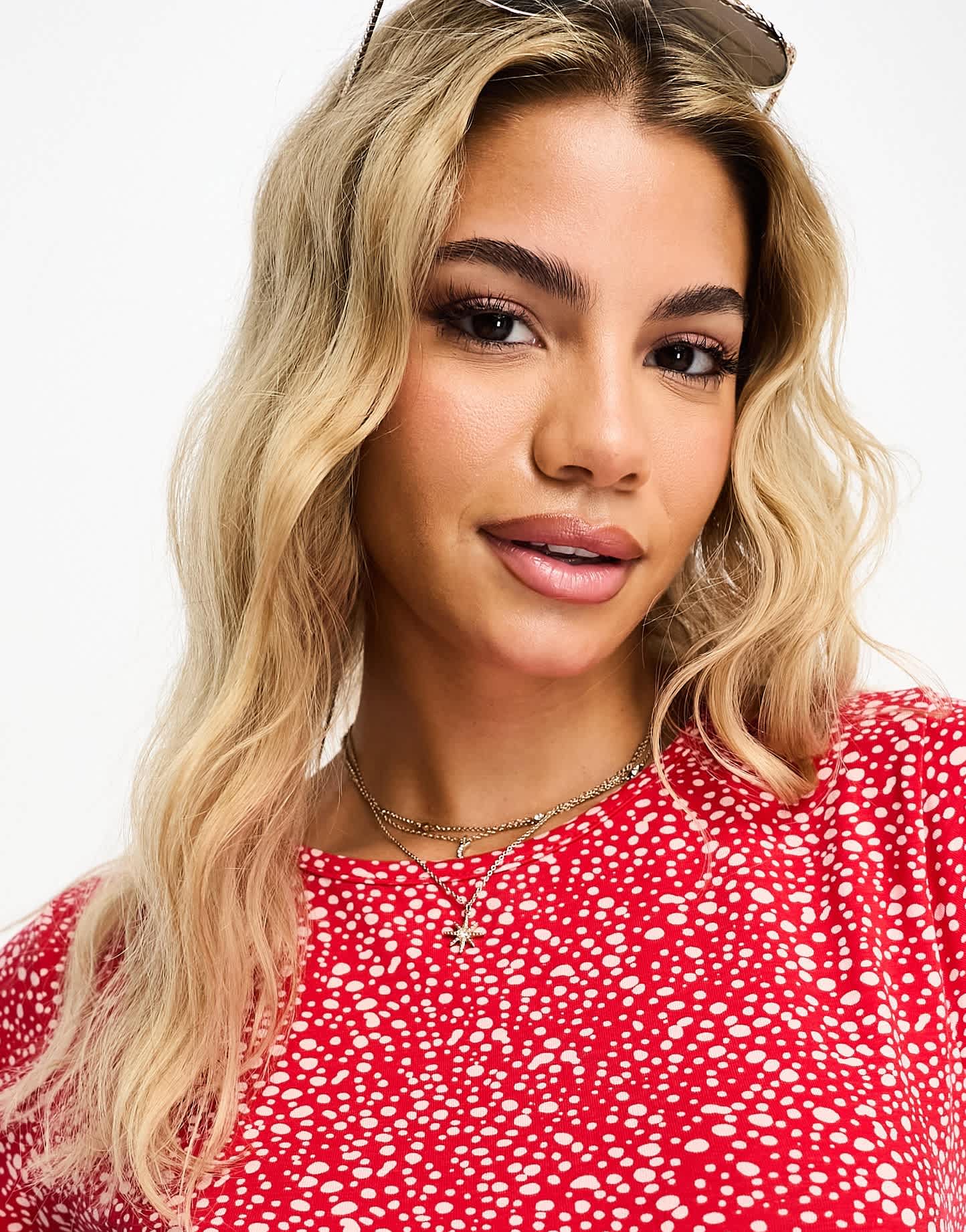 Wednesday's Girl smudge spot mini dress in red and pink