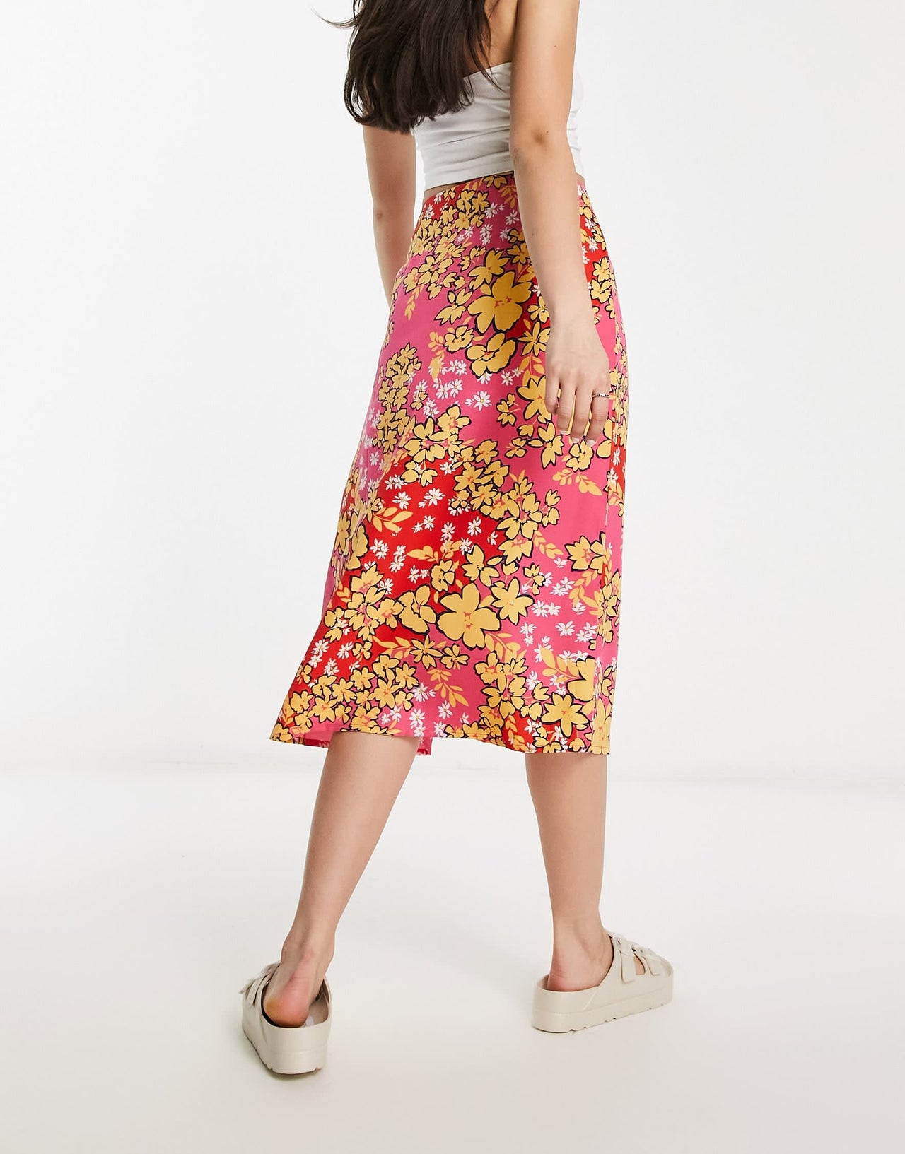 Wednesday's Girl multi floral print wrap skirt in pink