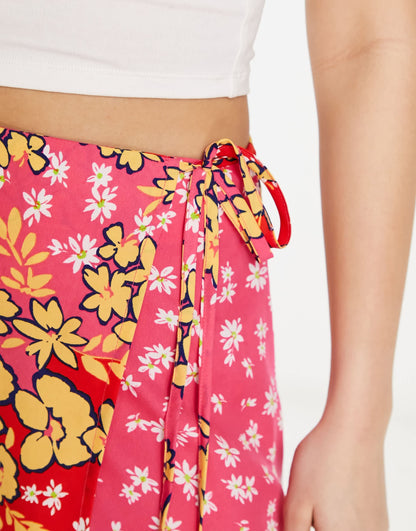 Wednesday's Girl multi floral print wrap skirt in pink