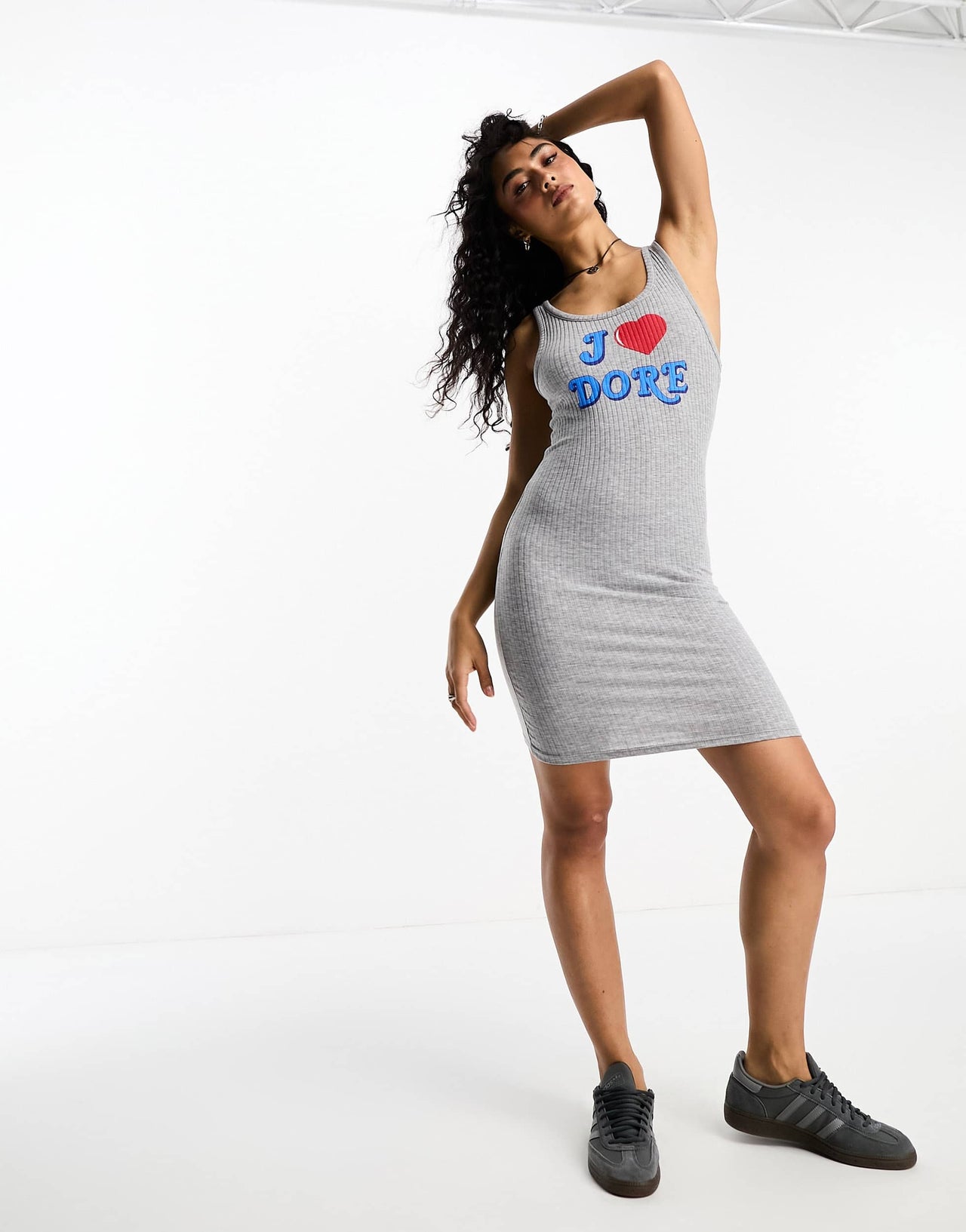 ASOS DESIGN scoop neck mini dress with jadore graphic in grey