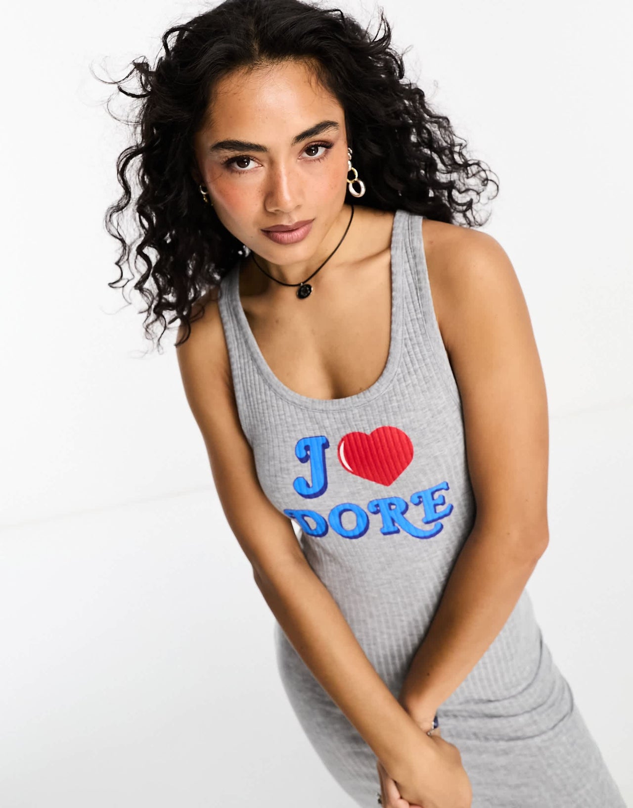 ASOS DESIGN scoop neck mini dress with jadore graphic in grey