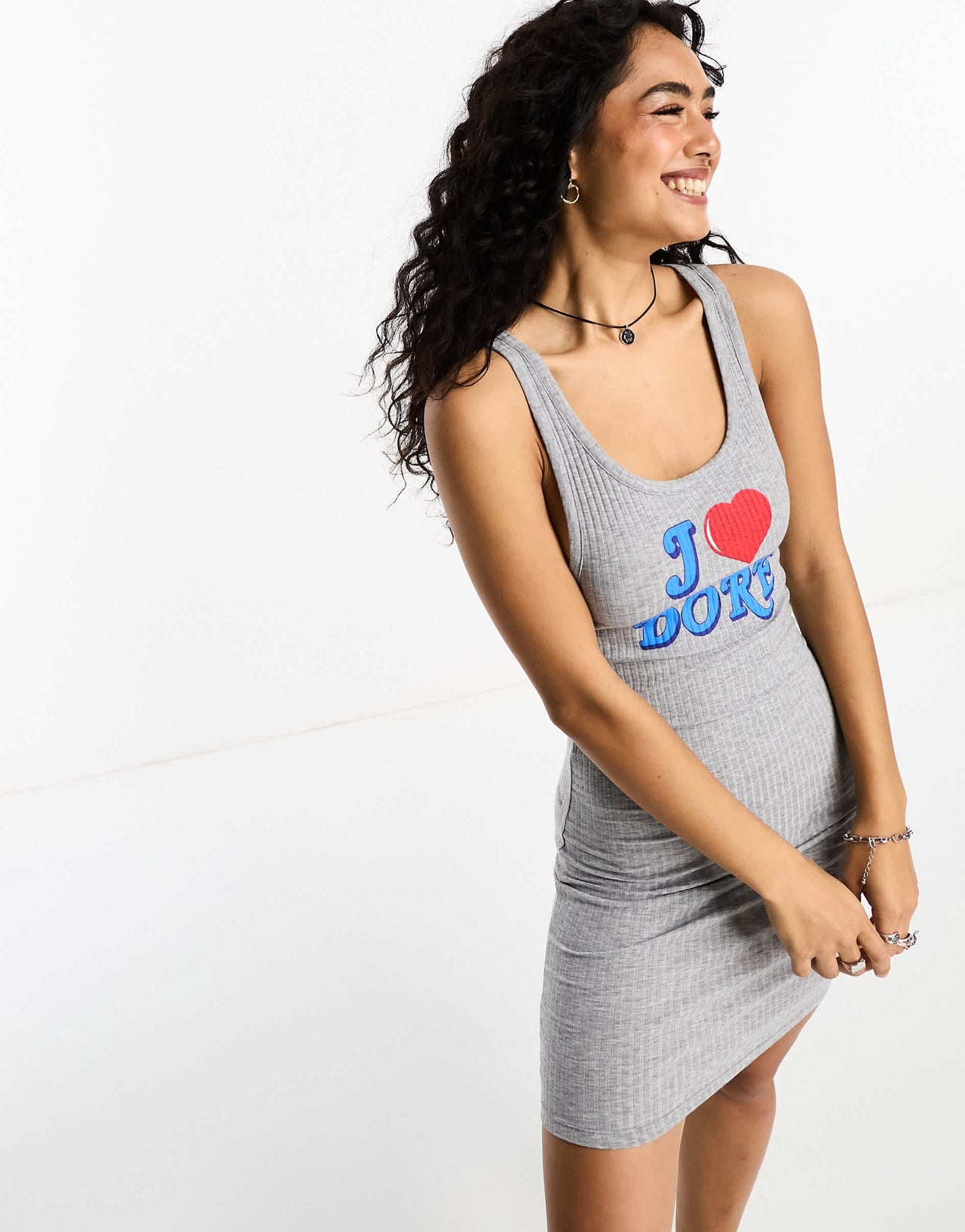 ASOS DESIGN scoop neck mini dress with jadore graphic in grey