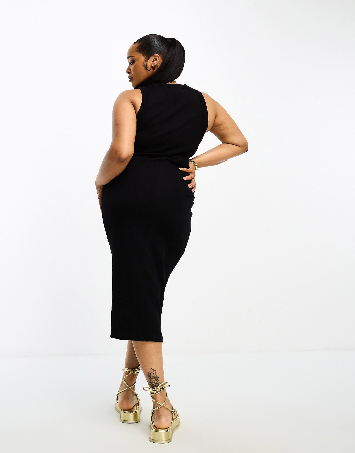 ASOS DESIGN Curve racer front ribbed midi tank dress in black